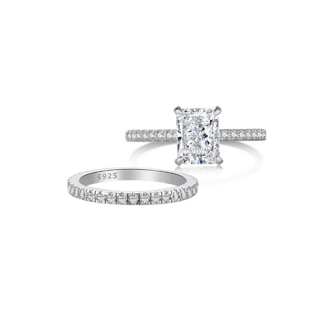 Sterling Silver Mini Jasmine Ring Wedding Set sold by Luxe Emporium