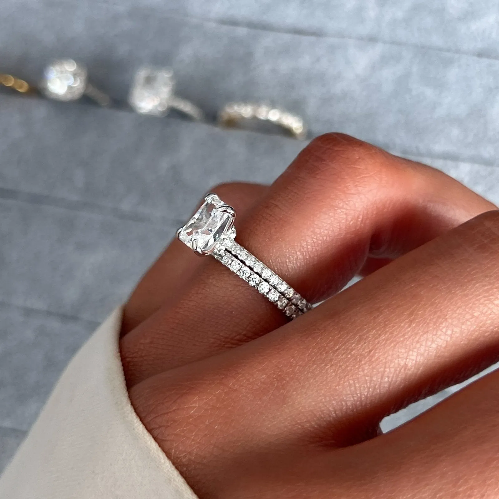 Sterling Silver Mini Jasmine Ring Wedding Set sold by Luxe Emporium product image thumbnail 3