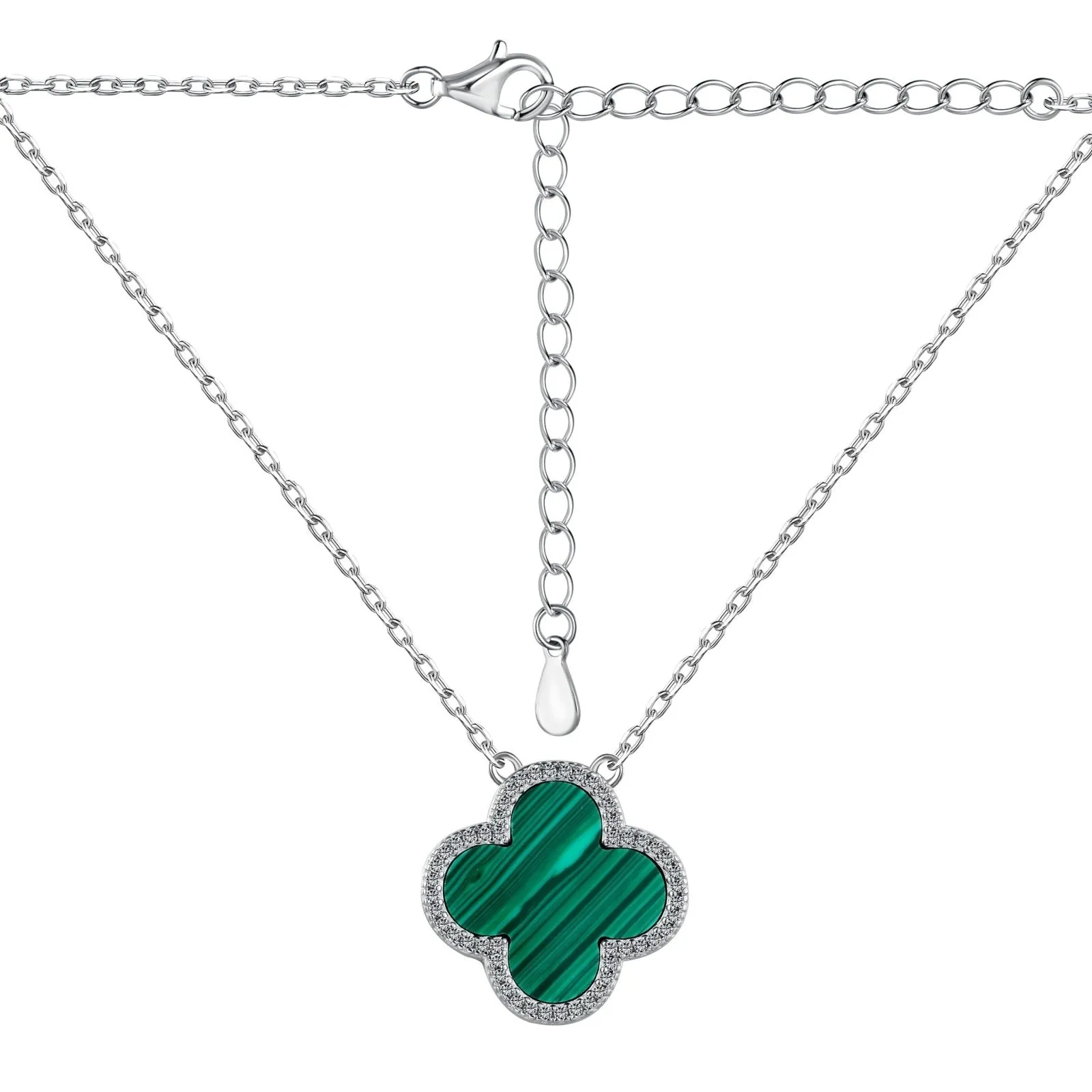 Sterling Silver Green Iced Clover Necklace sold by Luxe Emporium product image thumbnail 2