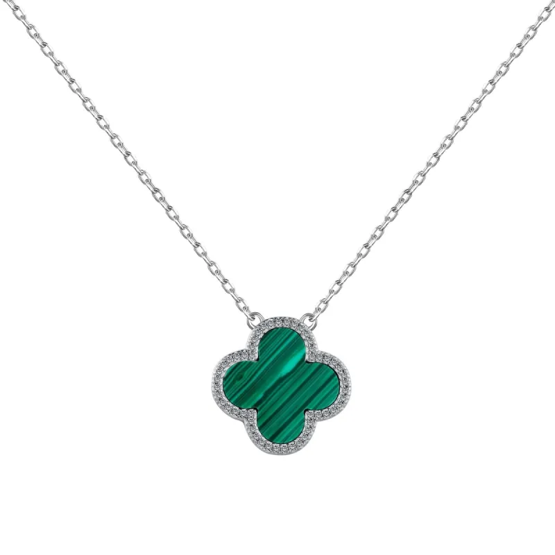 Sterling Silver Green Iced Clover Necklace sold by Luxe Emporium