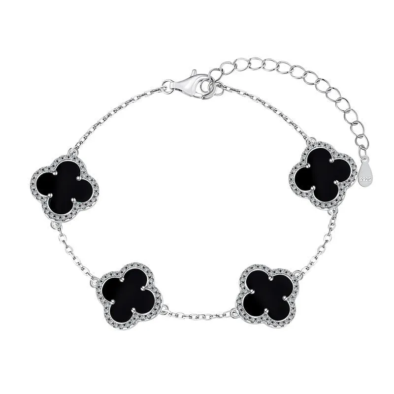 Sterling Silver Large Black Onyx Multi Clover Bracelet sold by Luxe Emporium