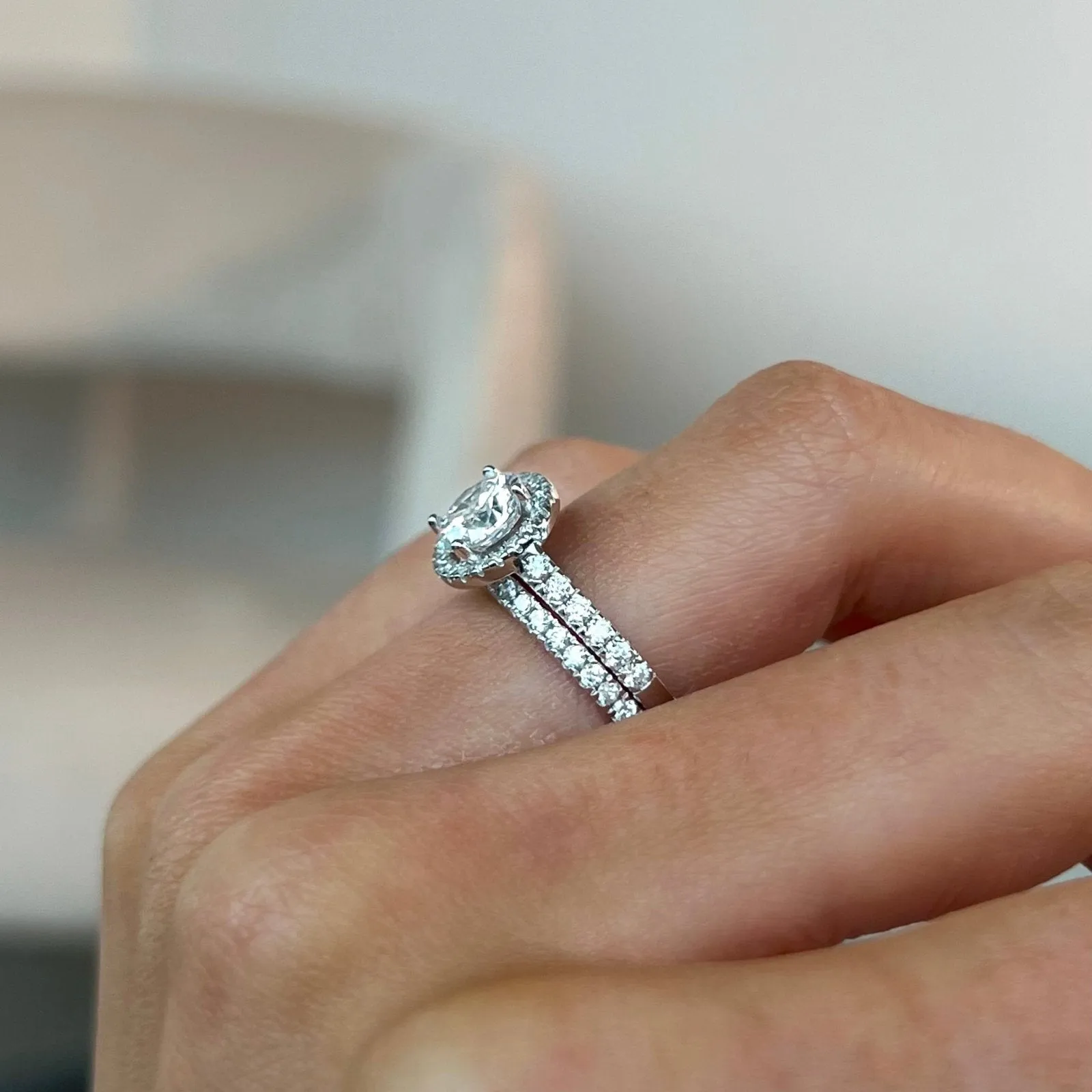 Sterling Silver Round Halo Wedding Set sold by Luxe Emporium product image thumbnail 3