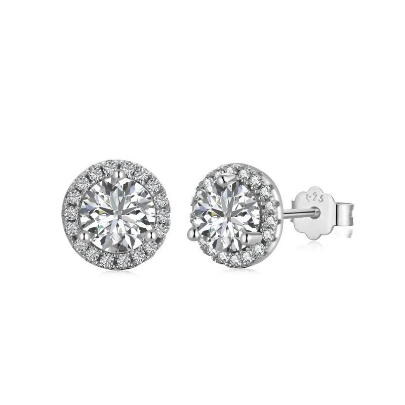 Sterling Silver Mini Round Halo Earrings sold by Luxe Emporium