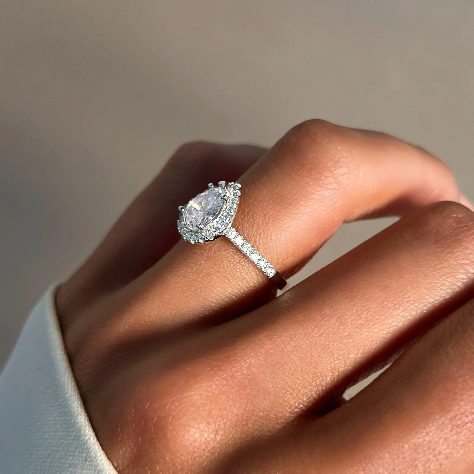 Sterling Silver Pear Halo Aurora Ring sold by Luxe Emporium product image thumbnail 3