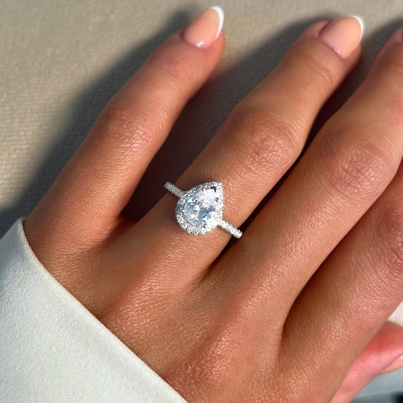 Sterling Silver Pear Halo Aurora Ring sold by Luxe Emporium product image thumbnail 2