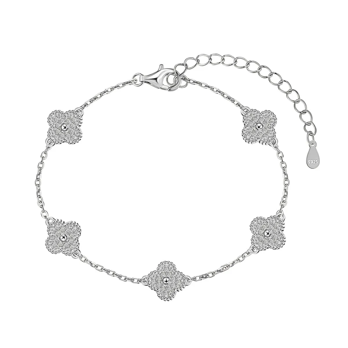 Sterling Silver Maeve Pavé Clover Bracelet sold by Luxe Emporium