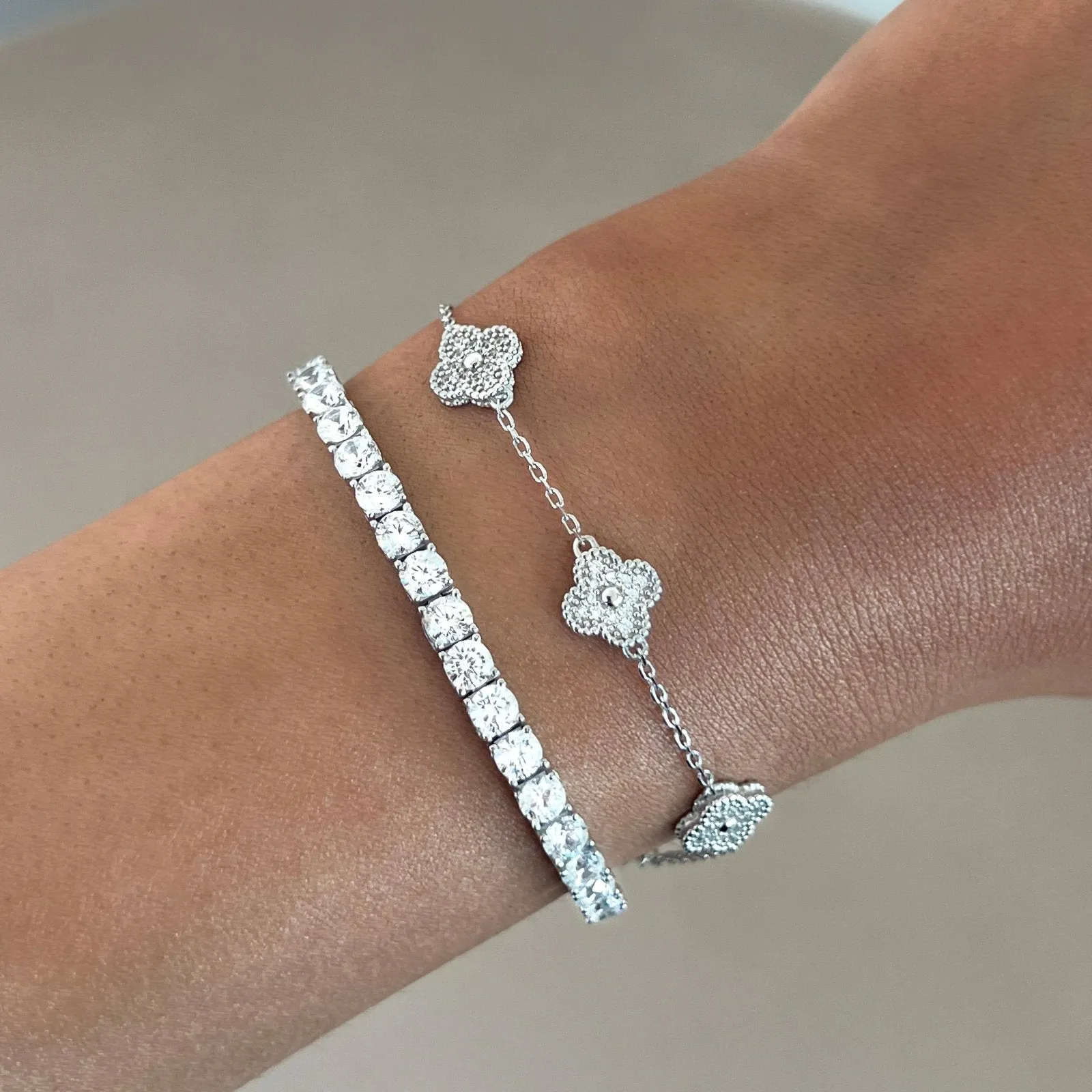 Sterling Silver Maeve Pavé Clover Bracelet sold by Luxe Emporium product image thumbnail 2