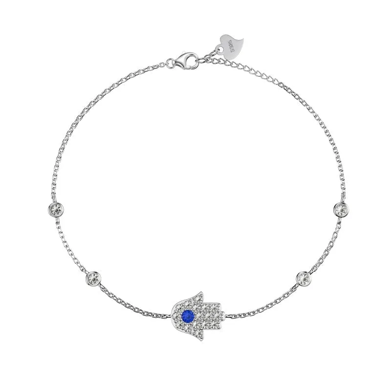 Sterling Silver Iced Hamsa Bracelet sold by Luxe Emporium product image thumbnail 3