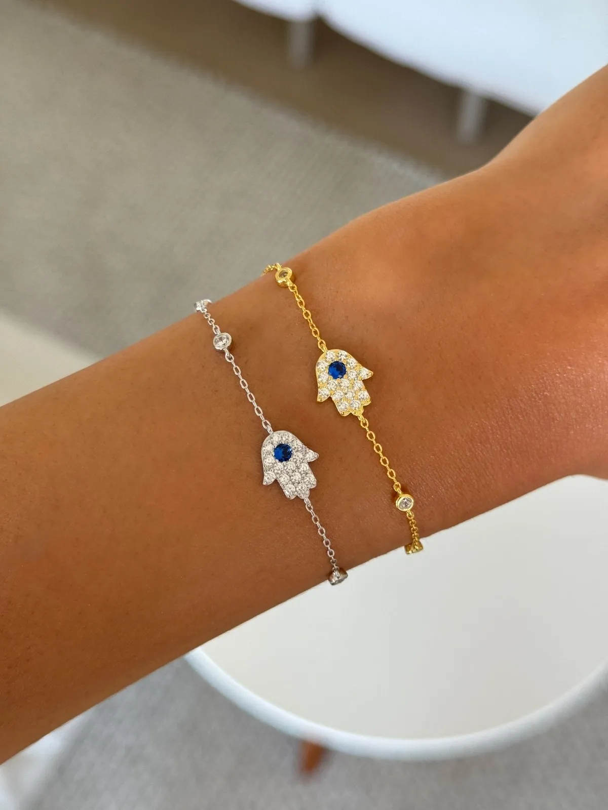 Sterling Silver Iced Hamsa Bracelet sold by Luxe Emporium