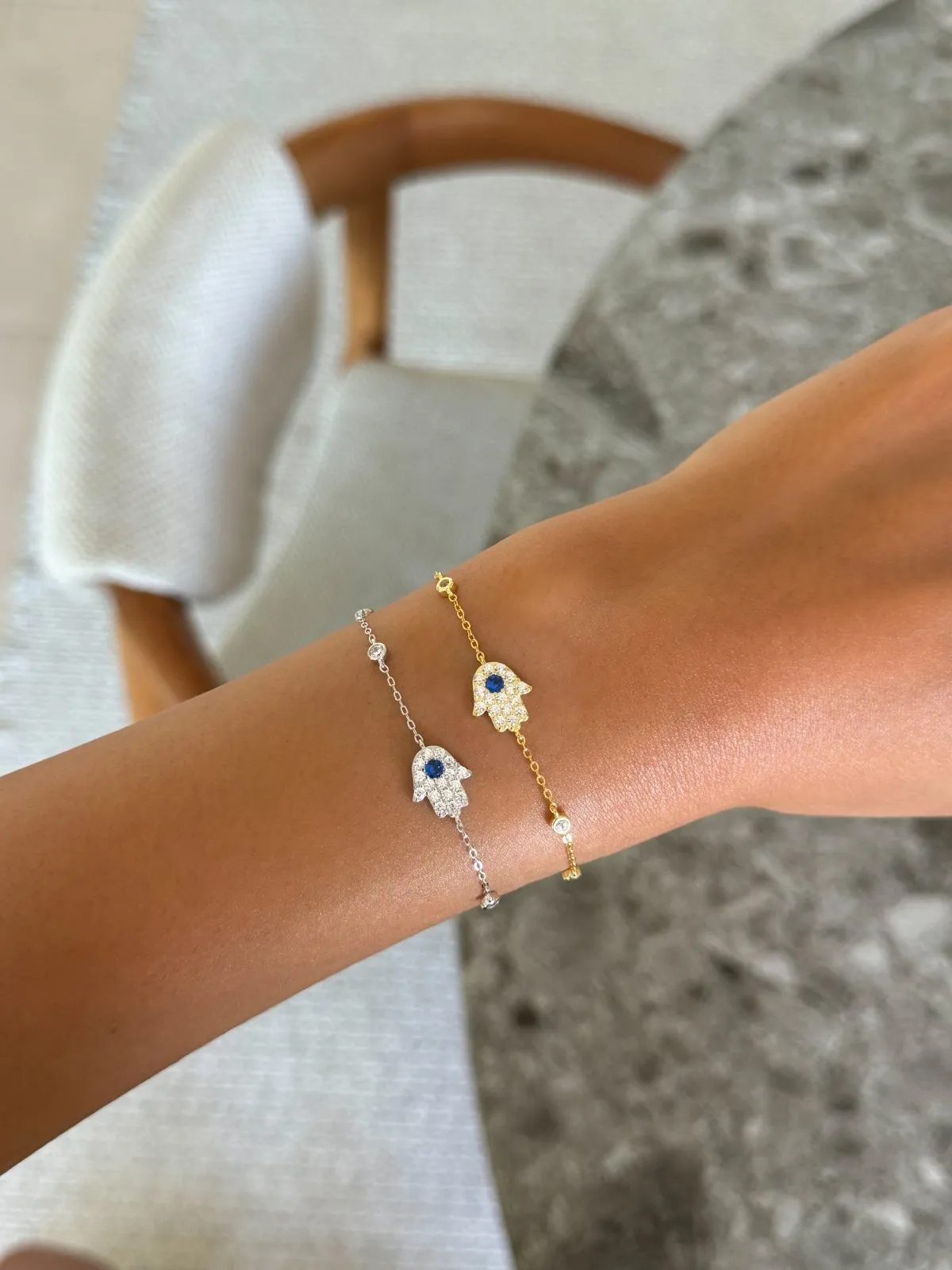 Sterling Silver Iced Hamsa Bracelet sold by Luxe Emporium product image thumbnail 2