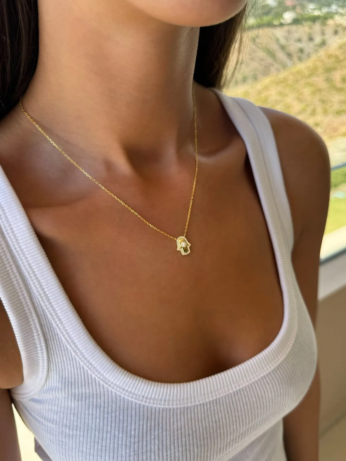 Gold Iced Hamsa Hand Necklace sold by Luxe Emporium product image thumbnail 2