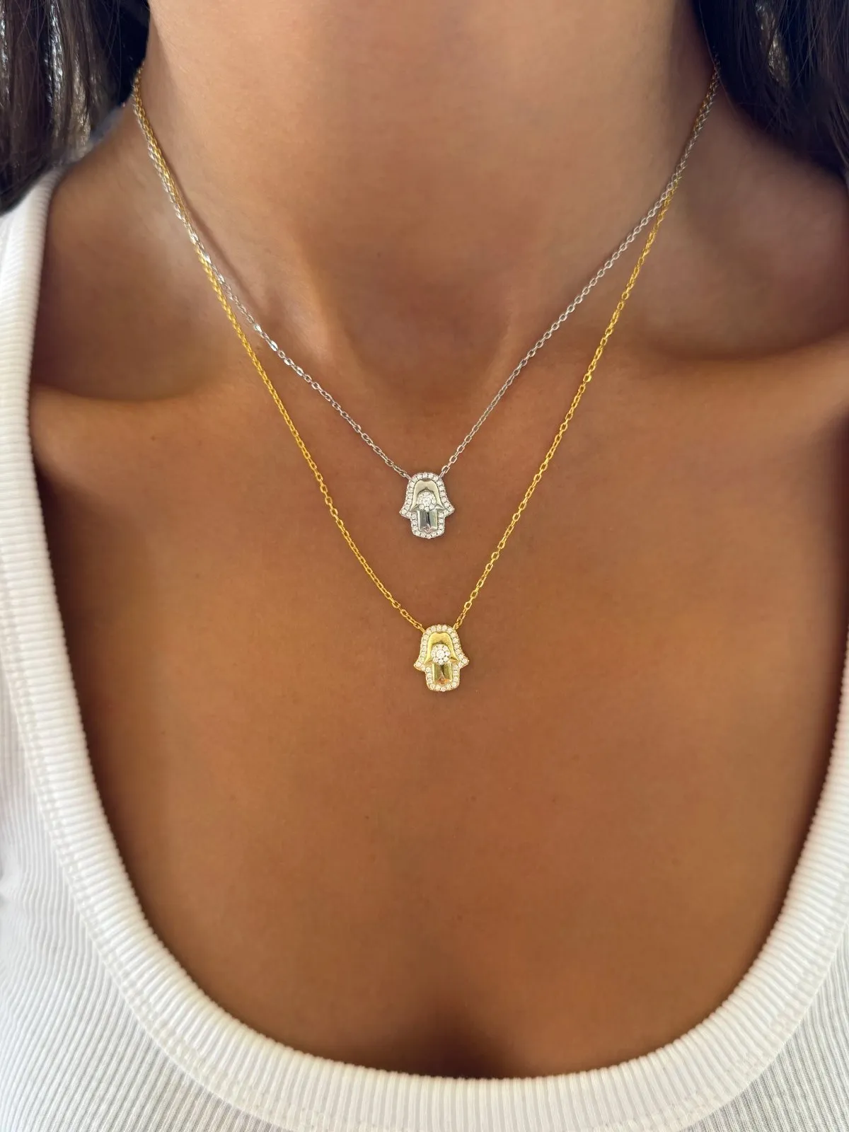 Gold Iced Hamsa Hand Necklace sold by Luxe Emporium product image thumbnail 4