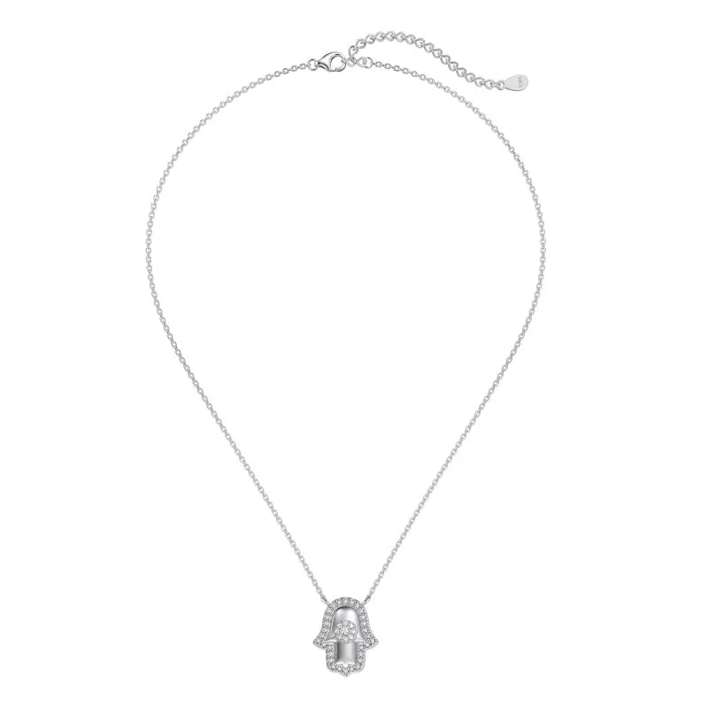 Sterling Silver Iced Hamsa Hand Necklace sold by Luxe Emporium product image thumbnail 4