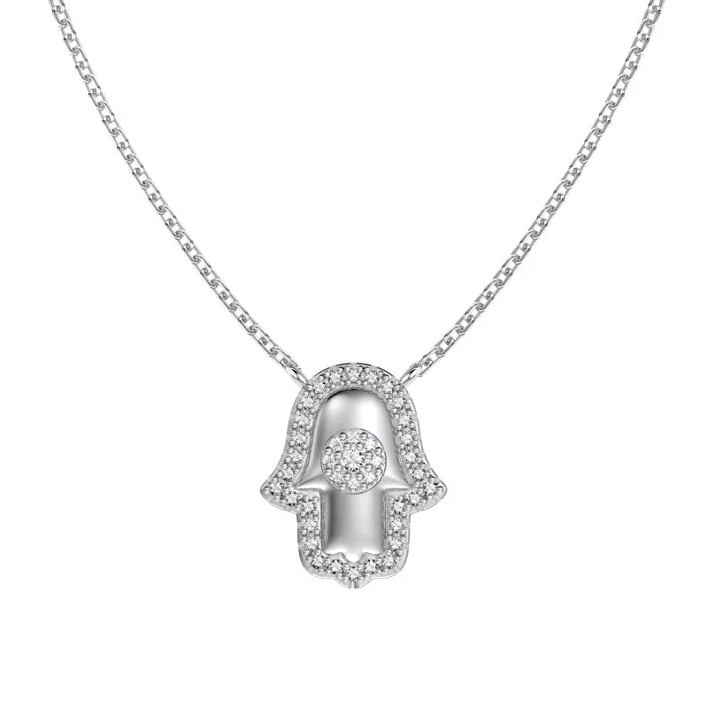 Sterling Silver Iced Hamsa Hand Necklace sold by Luxe Emporium