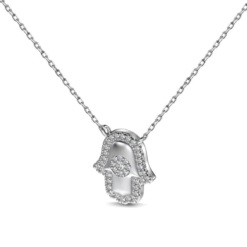 Sterling Silver Iced Hamsa Hand Necklace sold by Luxe Emporium product image thumbnail 3