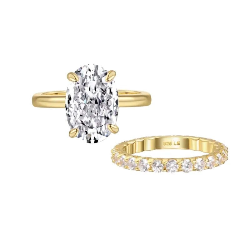 Gold Plain Band Solitaire x Aurelia Wedding Set sold by Luxe Emporium
