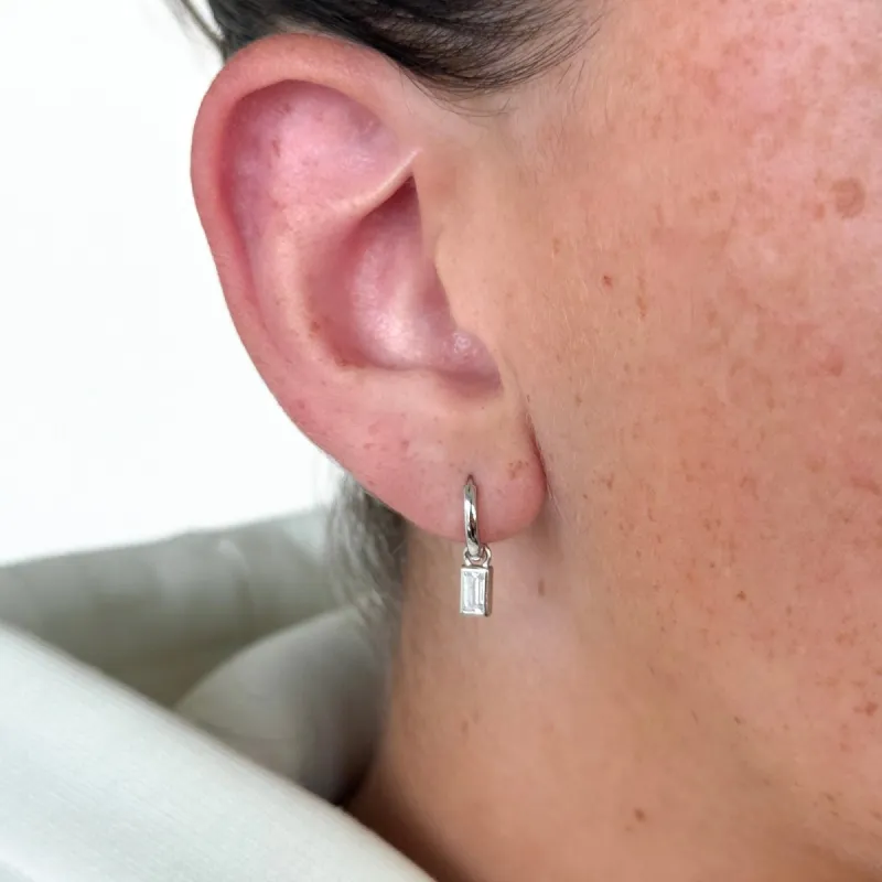 Sterling Silver Charm Huggie Hoop Earrings sold by Luxe Emporium