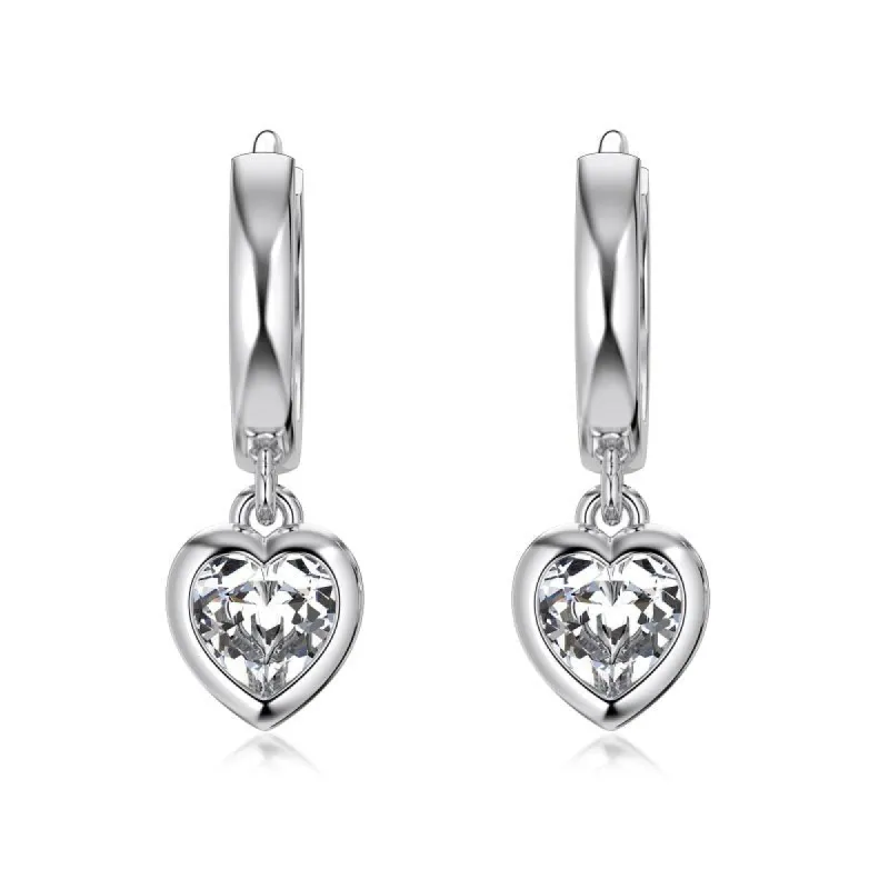 Sterling Silver Heart Huggie Hoop Earrings sold by Luxe Emporium