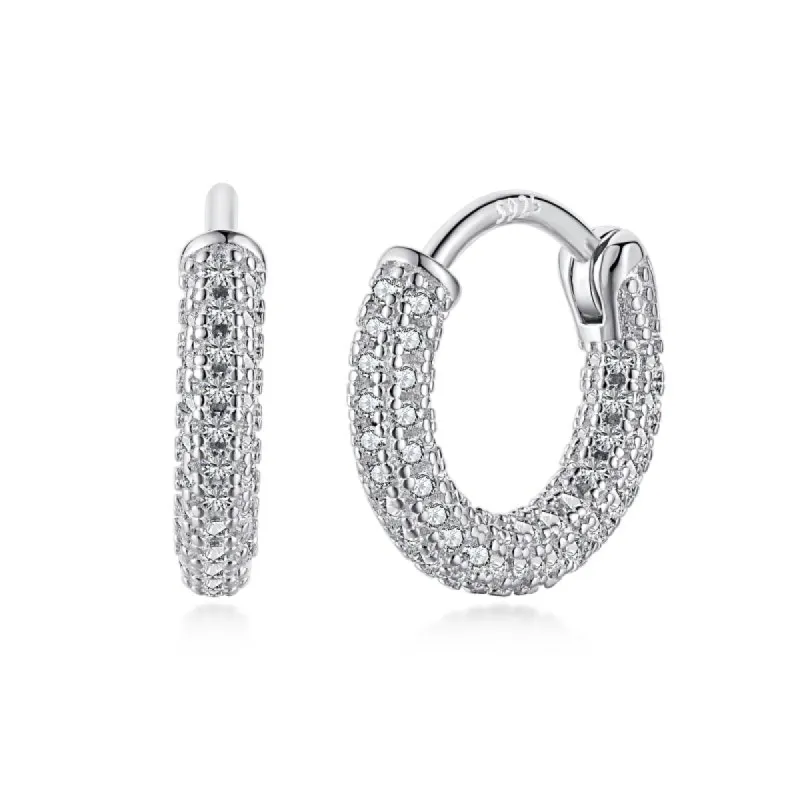 Sterling Silver Rhinestone Huggie Hoops sold by Luxe Emporium