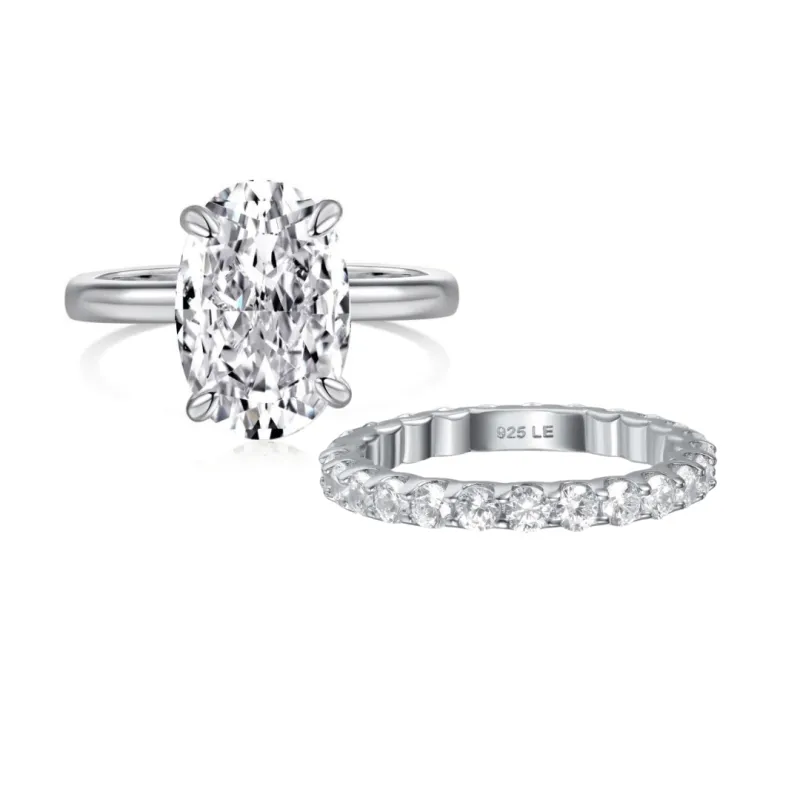 Silver Plain Band Solitaire x Aurelia Wedding Set sold by Luxe Emporium