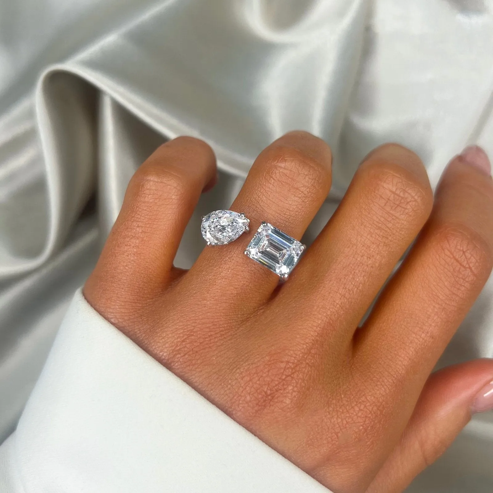 Sterling Silver Adjustable Double Stone Ring sold by Luxe Emporium product image thumbnail 2