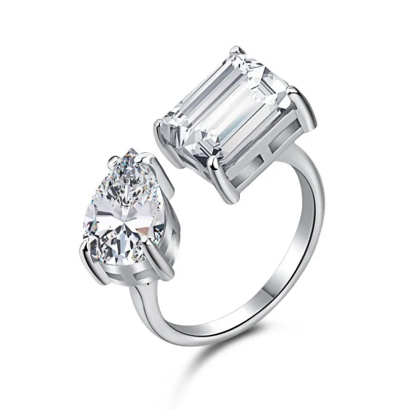 Sterling Silver Adjustable Double Stone Ring sold by Luxe Emporium