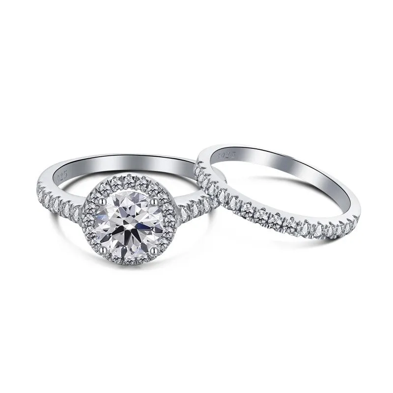 Sterling Silver Round Halo Wedding Set (Clearance) sold by Luxe Emporium