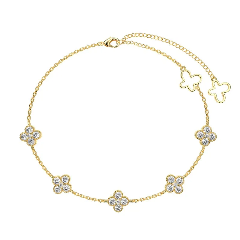Gold Flora Pavé Clover Bracelet sold by Luxe Emporium