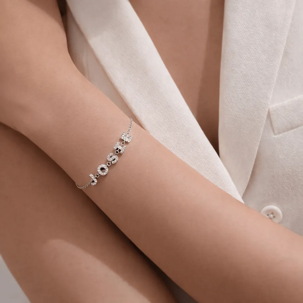 Sterling Silver Personalised Iced Name Bracelet sold by Luxe Emporium product image thumbnail 2
