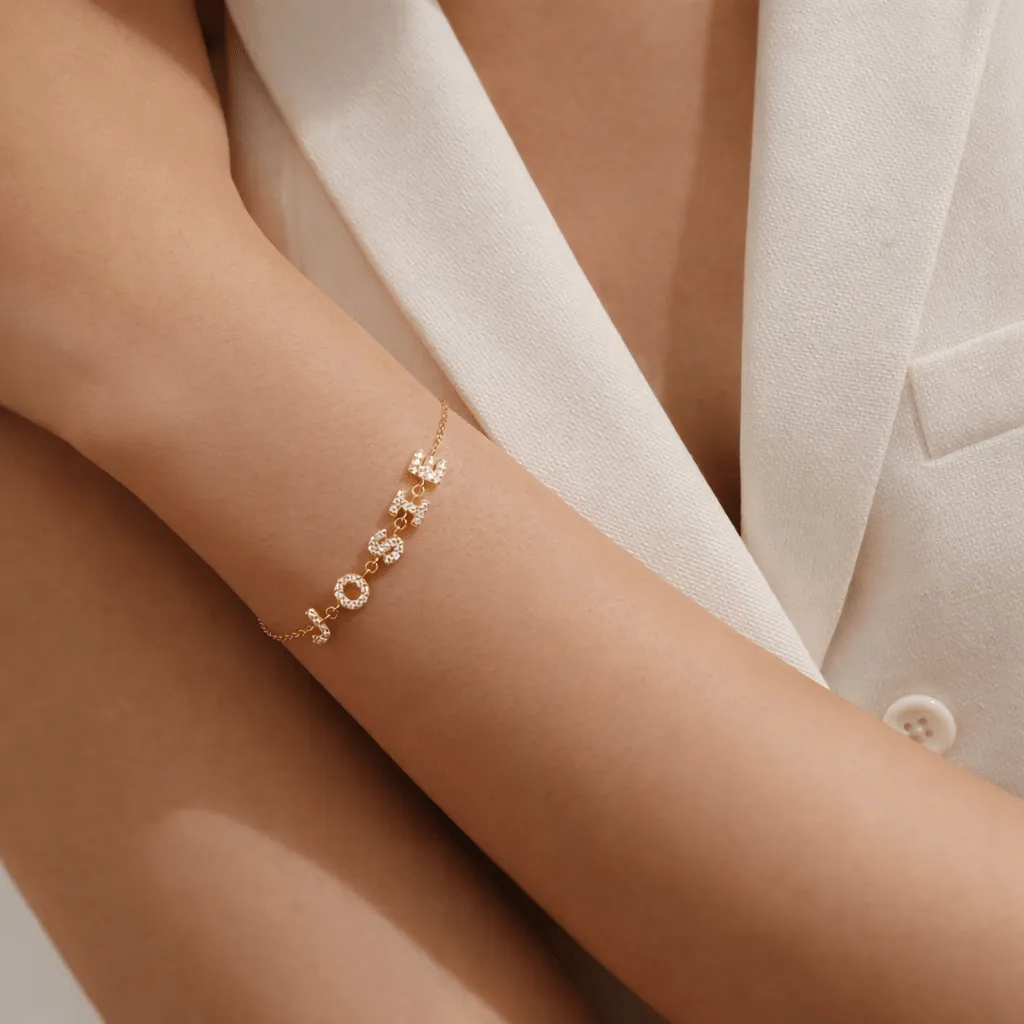Gold Personalised Iced Name Bracelet sold by Luxe Emporium product image thumbnail 2
