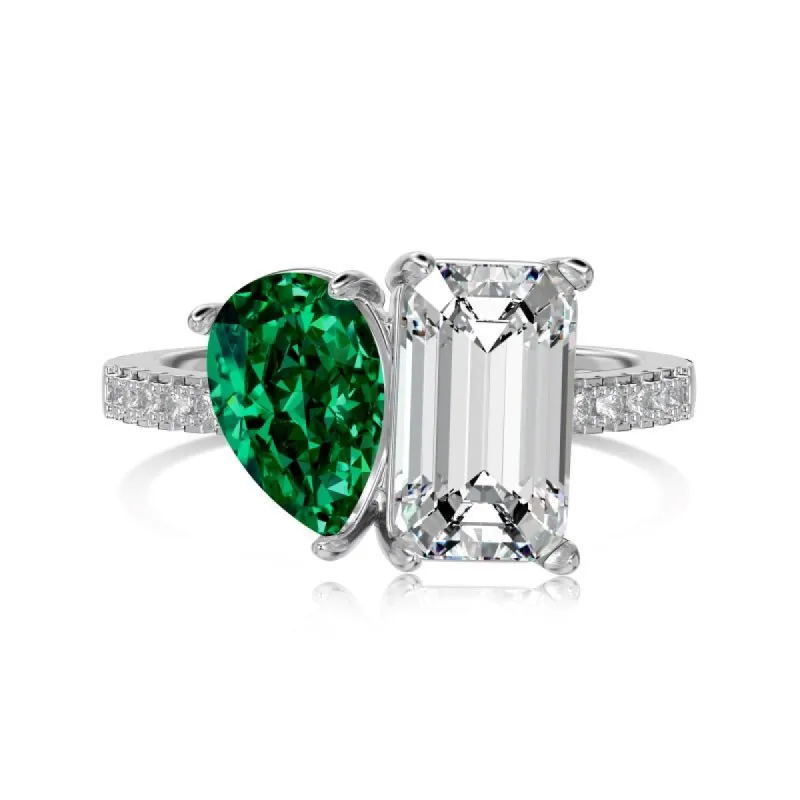 Sterling Silver Green Toi et Moi ring (Pre-order) sold by Luxe Emporium