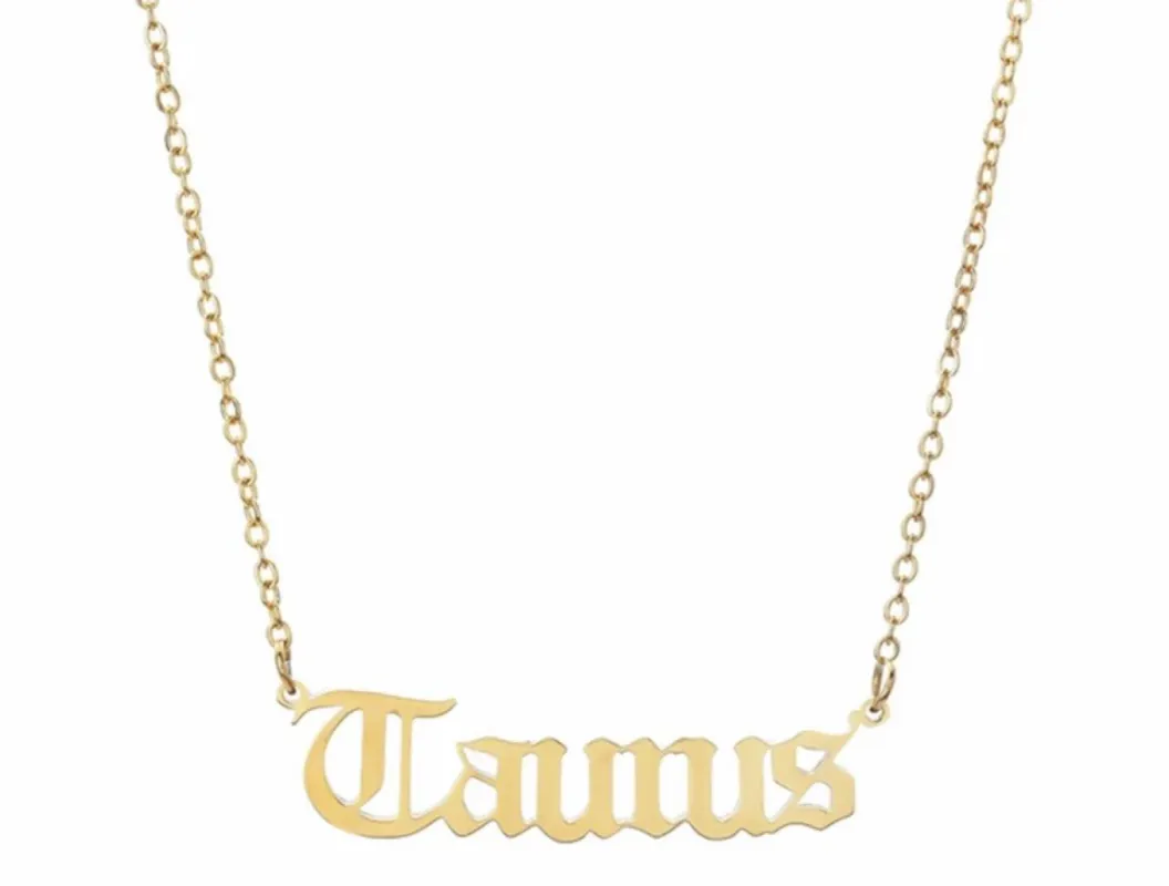 GOLD Old English Zodiac Necklace sold by Luxe Emporium