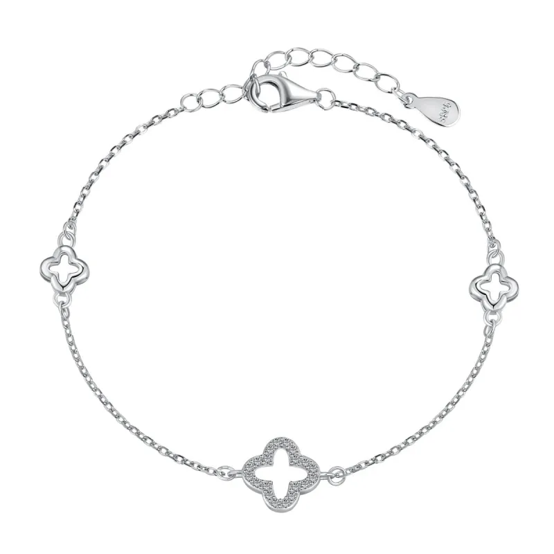 Sterling Silver Aura Iced Clover Bracelet sold by Luxe Emporium