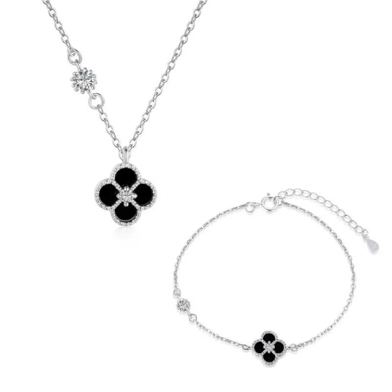 Sterling Silver 2 Piece Black Clover Set sold by Luxe Emporium