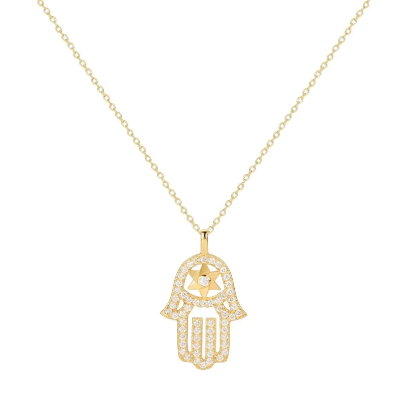 Gold Large Hamsa Necklace sold by Luxe Emporium