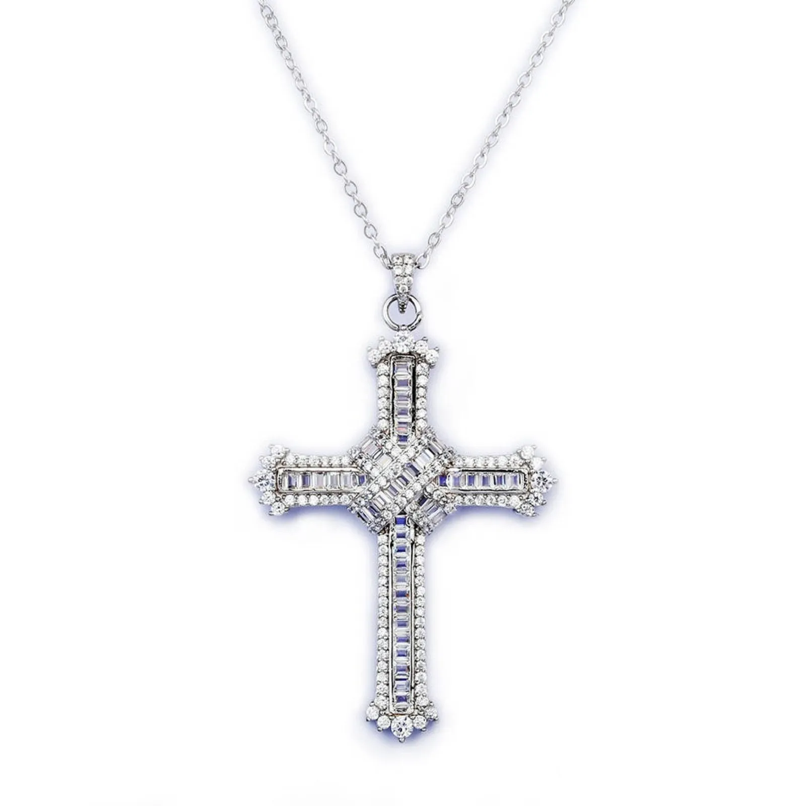 Sterling Silver Icy Cross Pendant Necklace sold by Luxe Emporium