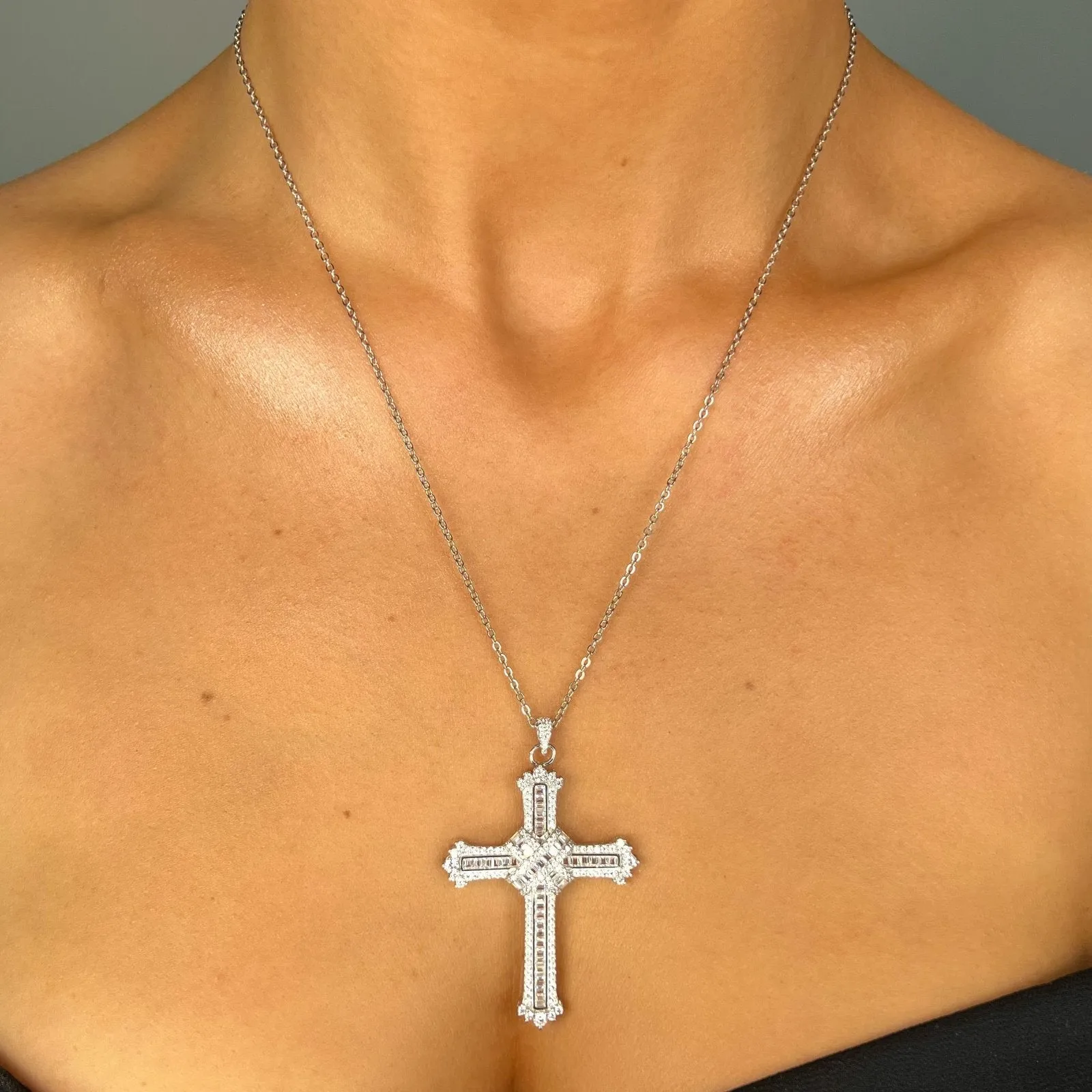 Sterling Silver Icy Cross Pendant Necklace sold by Luxe Emporium product image thumbnail 2
