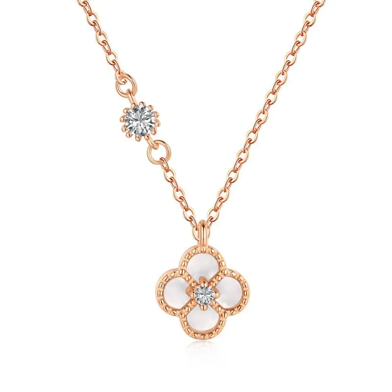 Rose Gold White Clover Necklace sold by Luxe Emporium