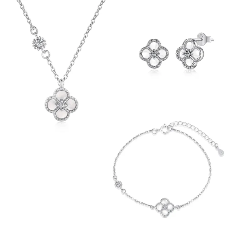 Sterling Silver 3 Piece White Clover Set sold by Luxe Emporium