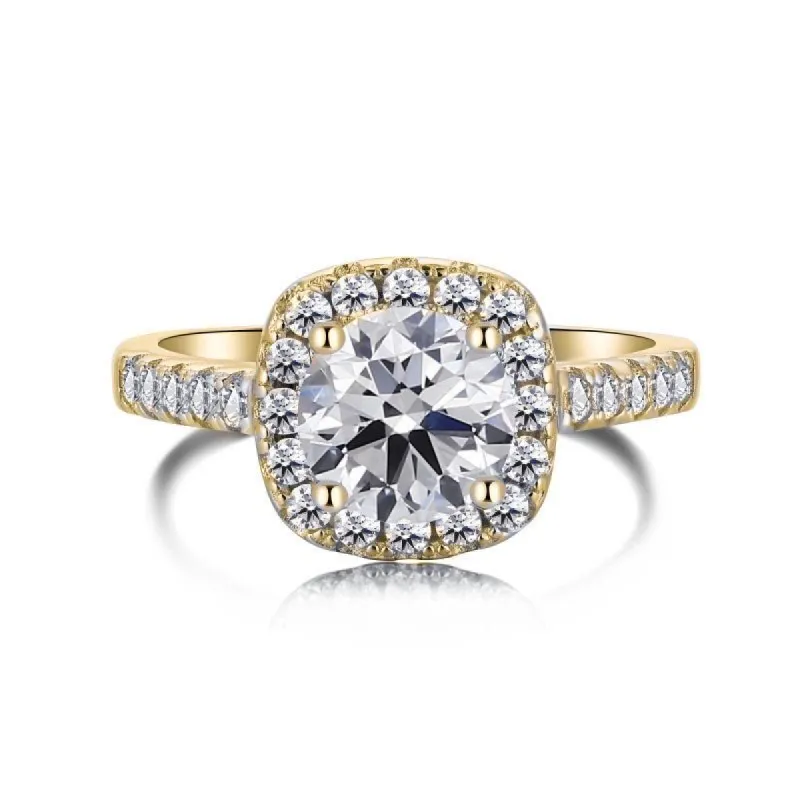 Gold Iced Square Halo Ring sold by Luxe Emporium