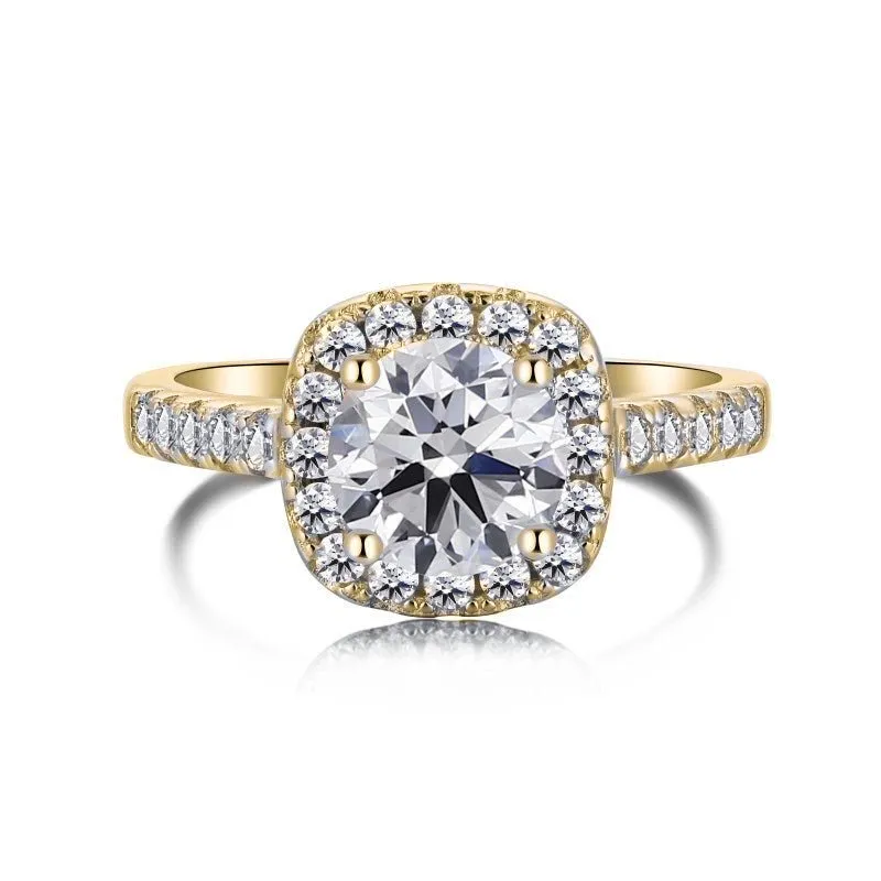 Gold Iced Square Halo Ring sold by Luxe Emporium