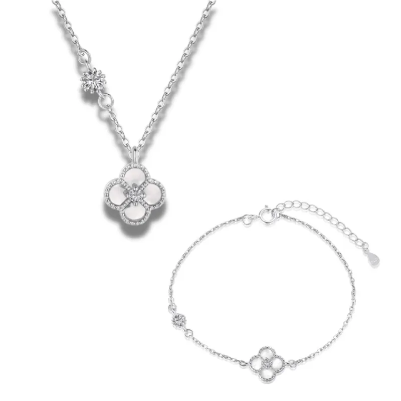 Sterling Silver 2 Piece White Clover Set sold by Luxe Emporium