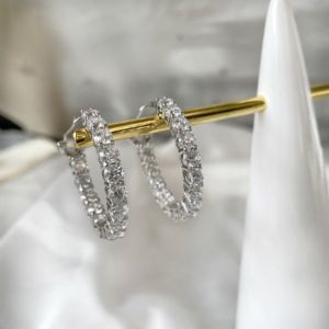 Sterling Silver Solitare Hoop Earrings sold by Luxe Emporium