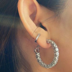 Sterling Silver Solitare Hoop Earrings sold by Luxe Emporium