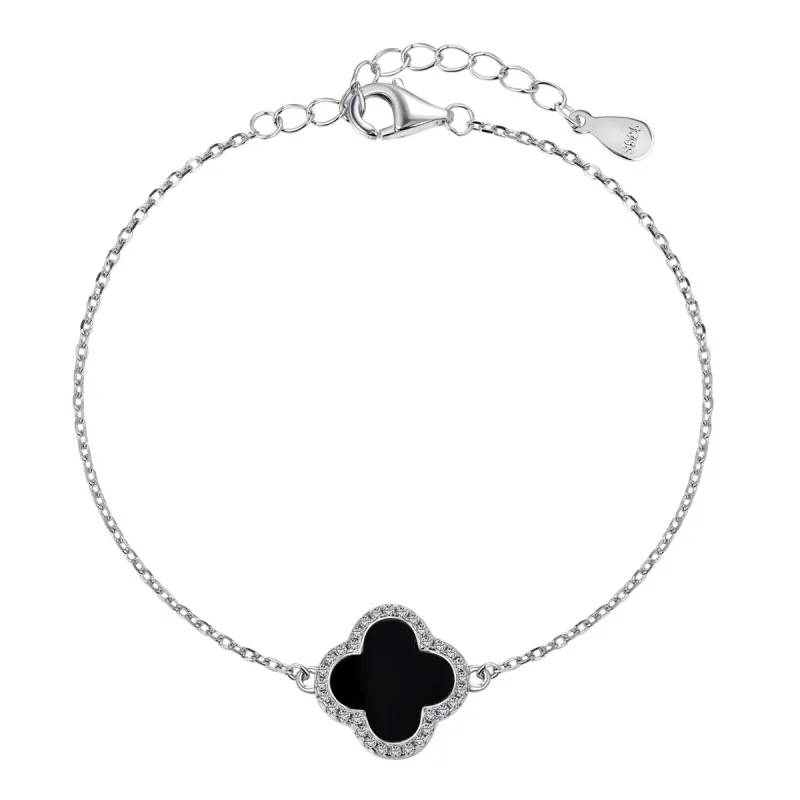 Sterling Silver Aura Large Black Clover Bracelet sold by Luxe Emporium