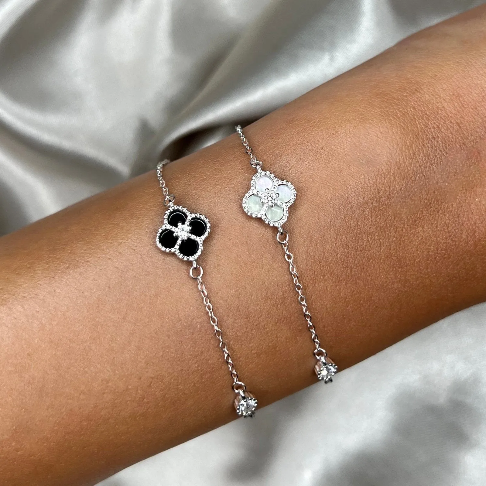 Sterling Silver White Clover Bracelet sold by Luxe Emporium product image thumbnail 2