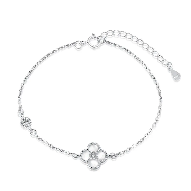 Sterling Silver White Clover Bracelet sold by Luxe Emporium