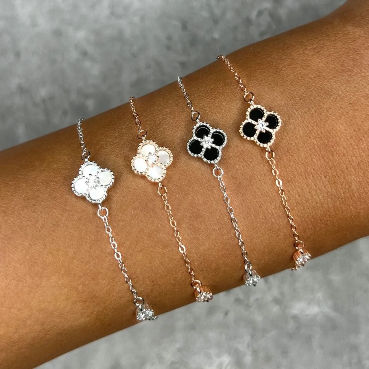 Sterling Silver White Clover Bracelet sold by Luxe Emporium product image thumbnail 4