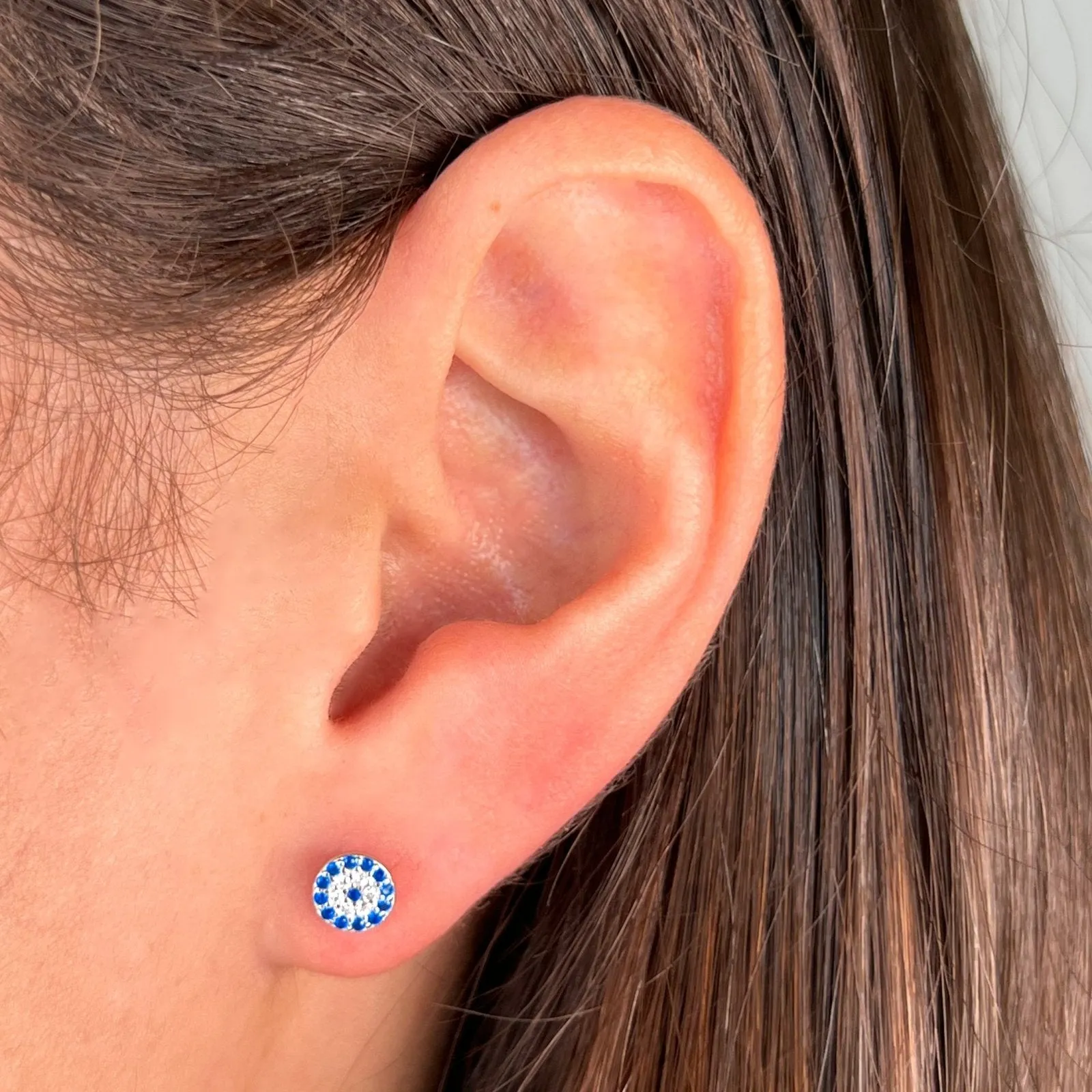 Sterling Silver Evil Eye Earrings sold by Luxe Emporium product image thumbnail 2