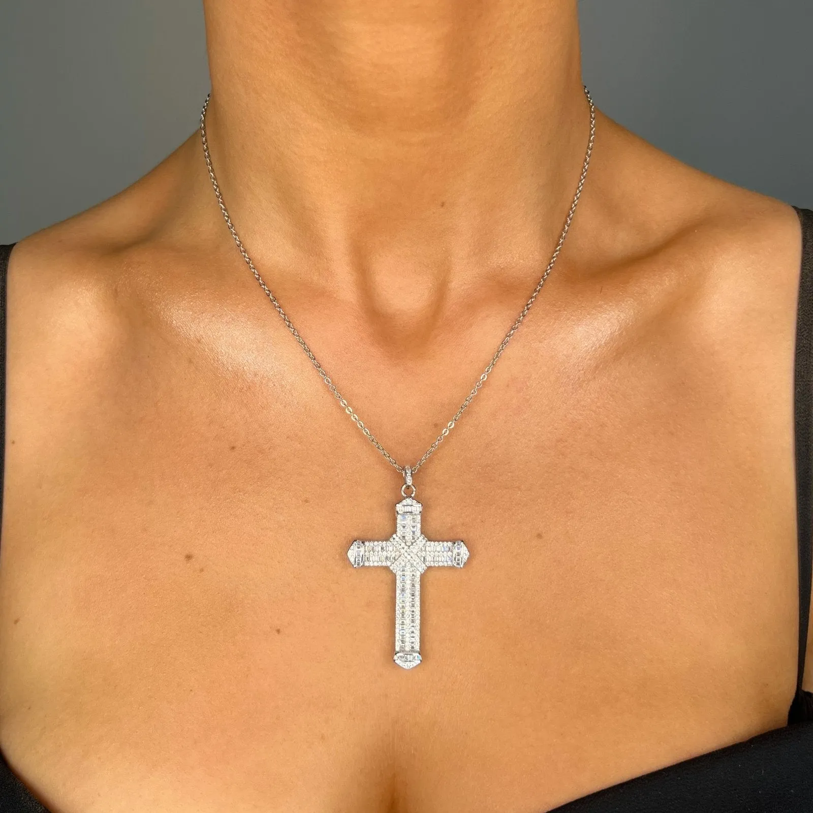 Sterling Silver Structured Large Cross Necklace sold by Luxe Emporium product image thumbnail 2